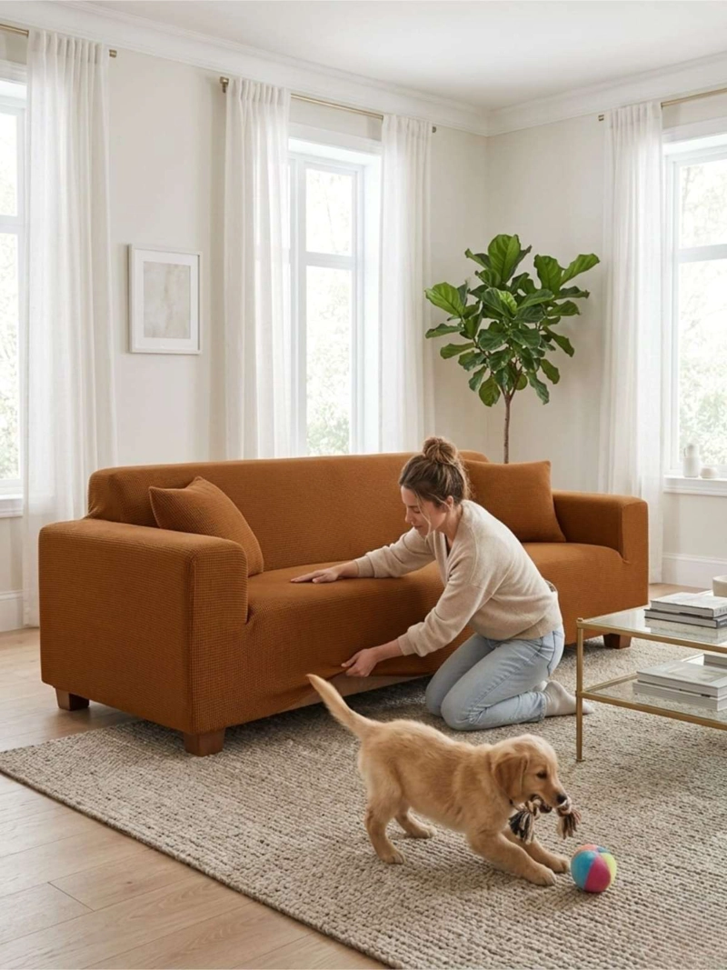 FUNDA DE SOFA ELASTICA CUADRILLE : RENUEVA TU LIVING EN MINUTOS (3 CUERPOS) - 5