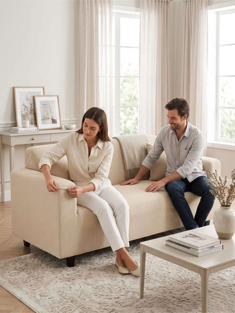 FUNDA DE SOFA ELASTICA CUADRILLE : RENUEVA TU LIVING EN MINUTOS (3 CUERPOS) - 1