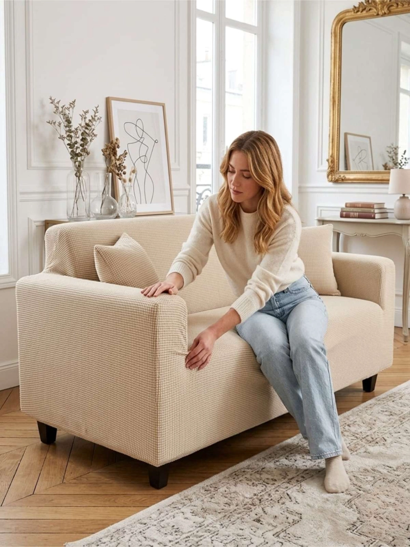 FUNDA DE SOFA ELASTICA CUADRILLE : RENUEVA TU LIVING EN MINUTOS (3 CUERPOS) - 2