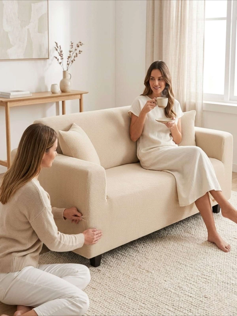 FUNDA DE SOFA ELASTICA CUADRILLE : RENUEVA TU LIVING EN MINUTOS (3 CUERPOS) - 4