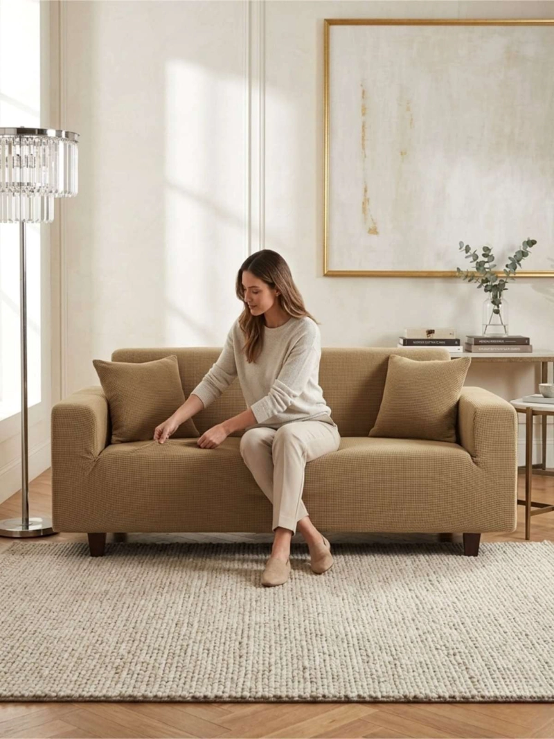 FUNDA DE SOFA ELASTICA CUADRILLE : RENUEVA TU LIVING EN MINUTOS (3 CUERPOS) - 4