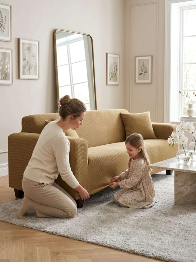 FUNDA DE SOFA ELASTICA CUADRILLE : RENUEVA TU LIVING EN MINUTOS (3 CUERPOS) - 6