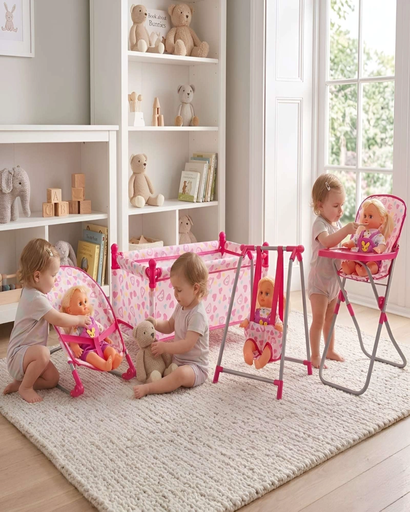 SET MUÑECAS 4 EN 1 CUNA SILLA COLUMPIO Y HAMACA - 3