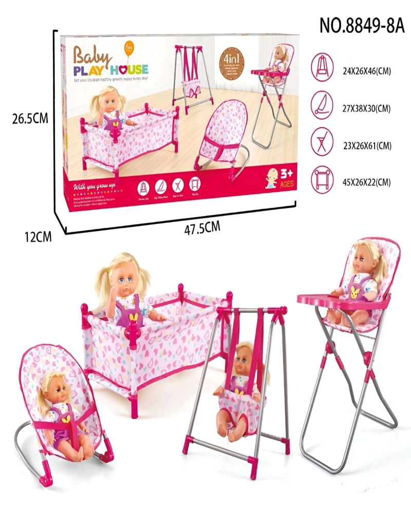 SET MUÑECAS 4 EN 1 CUNA SILLA COLUMPIO Y HAMACA - 5