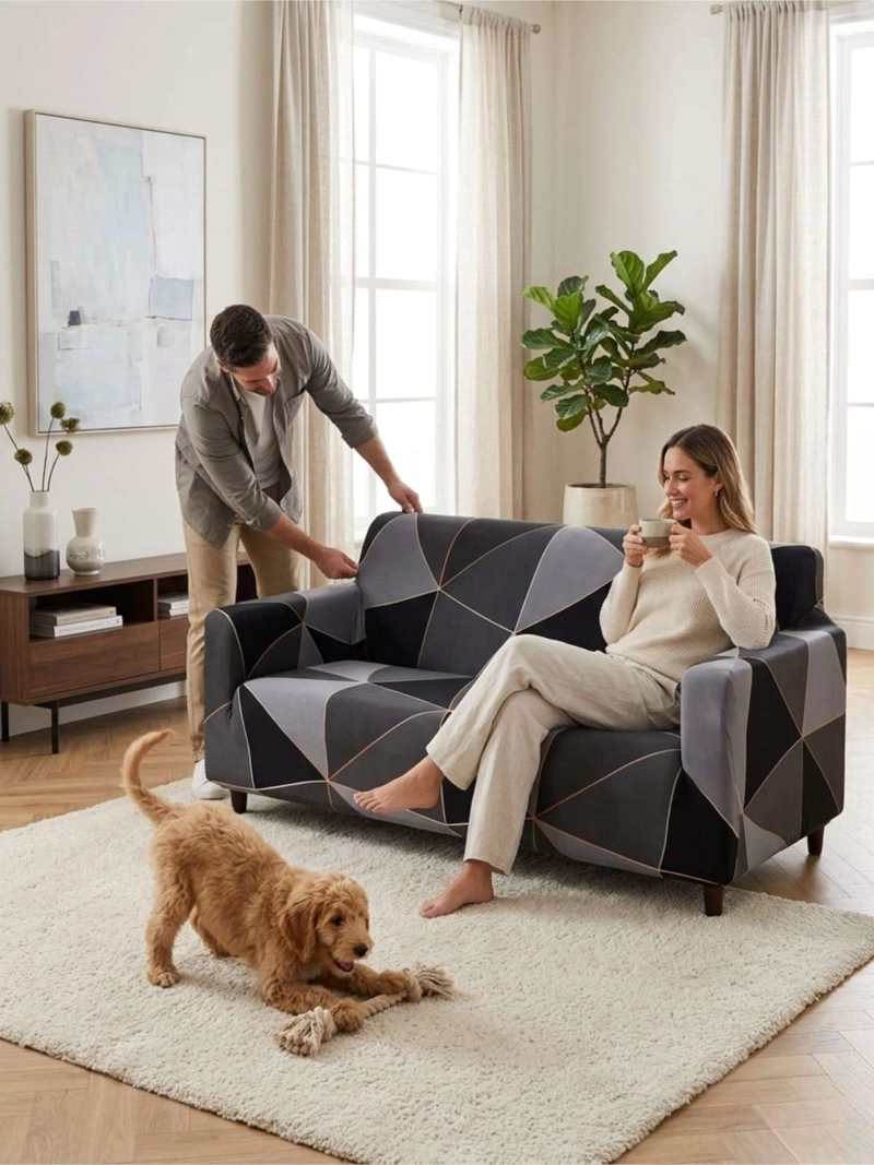 FUNDA DE SOFA ELASTICADA EFECTO TAPIZADO 360° - 4 CUERPOS - 2
