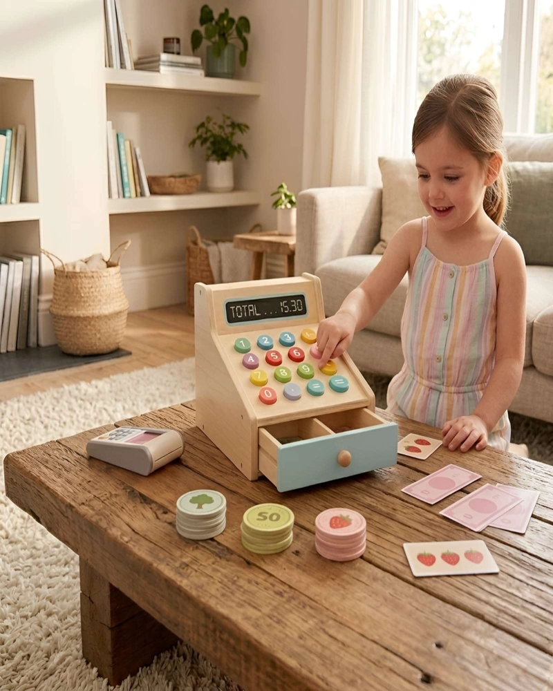 CAJA REGISTRADORA DE MADERA DIDACTICA JUEGO DE ROL - 2