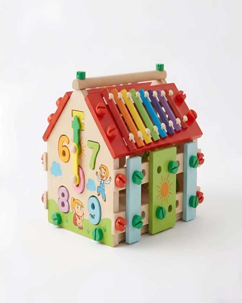 JUGUETE DIDACTICO DE MADERA CASA DE ACTIVIDADES MUSICAL Y MOTRICIDAD FINA - 6
