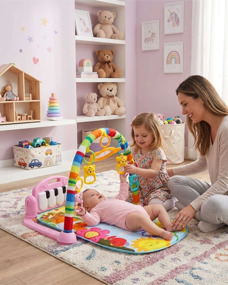GIMNASIO Y PIANO MUSICAL MULTIFUNCIONAL PARA BEBES ROSA - 3