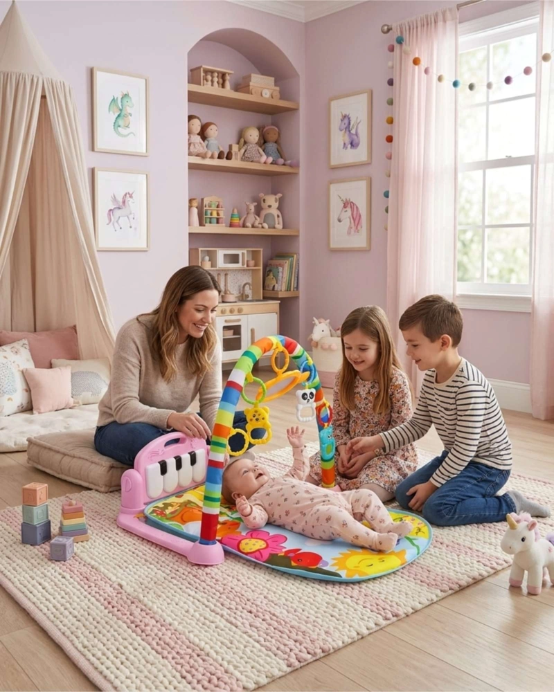 GIMNASIO Y PIANO MUSICAL MULTIFUNCIONAL PARA BEBES ROSA - 4