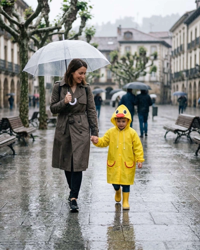 SET DE 2 CAPAS IMPERMEABLES DE LLUVIA INFANTIL PARA NIÑOS AMARILLO Y ROSADO - 1