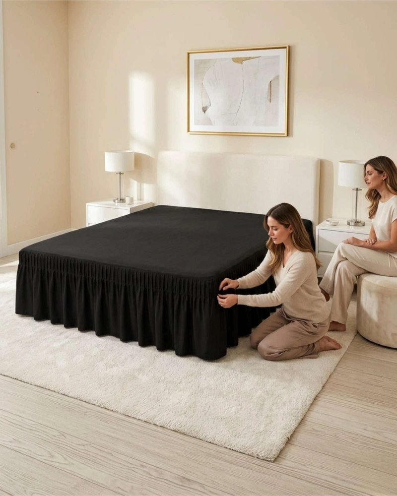 FALDON DE CAMA KING CUBRE BASE CON PLIEGUES - 1