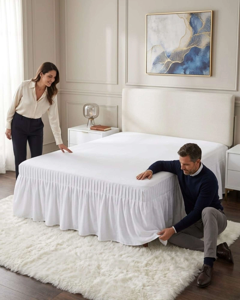 FALDON DE CAMA KING CUBRE BASE CON PLIEGUES - 1