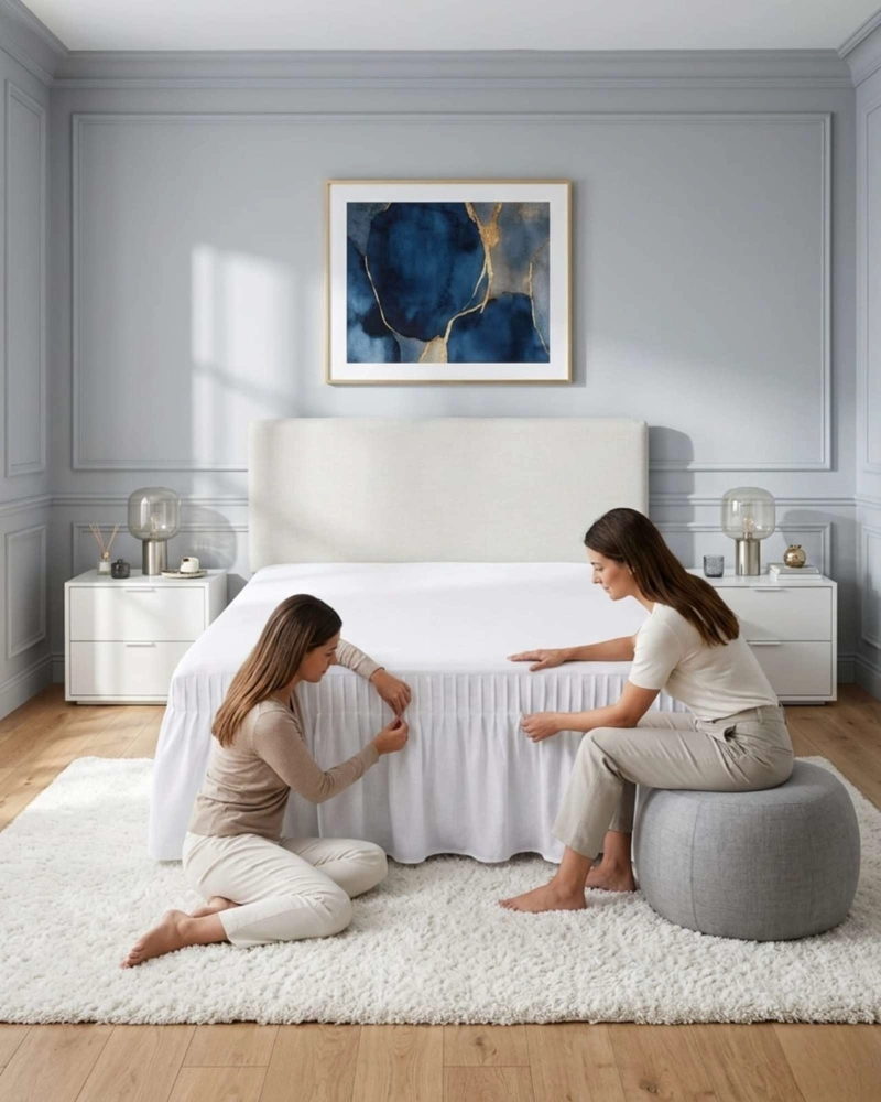 FALDON DE CAMA KING CUBRE BASE CON PLIEGUES - 5