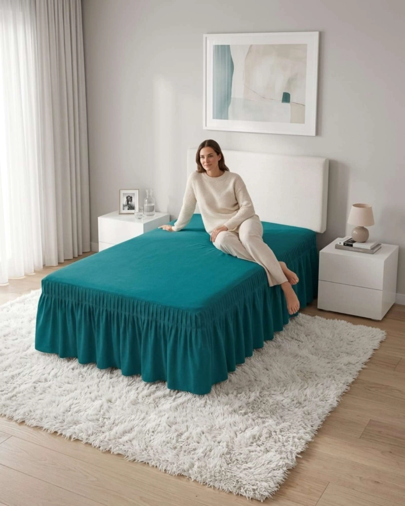 FALDON DE CAMA PLAZA Y MEDIA CUBRE BASE CON PLIEGUES - 2
