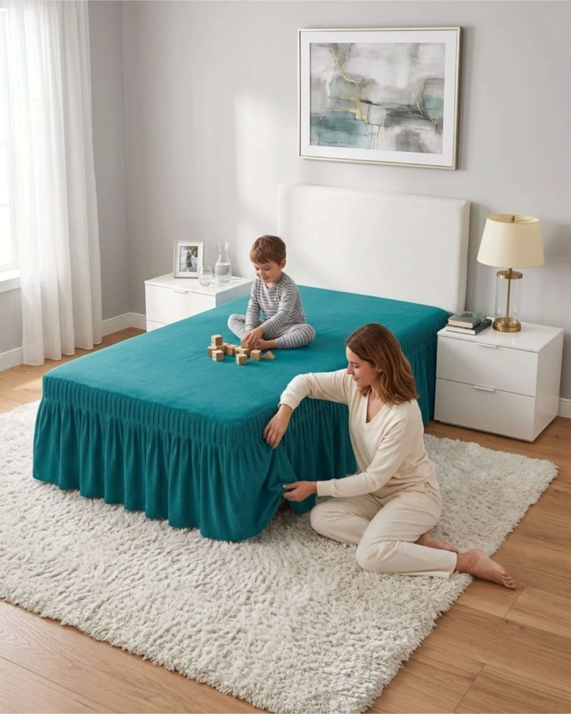FALDON DE CAMA PLAZA Y MEDIA CUBRE BASE CON PLIEGUES - 6