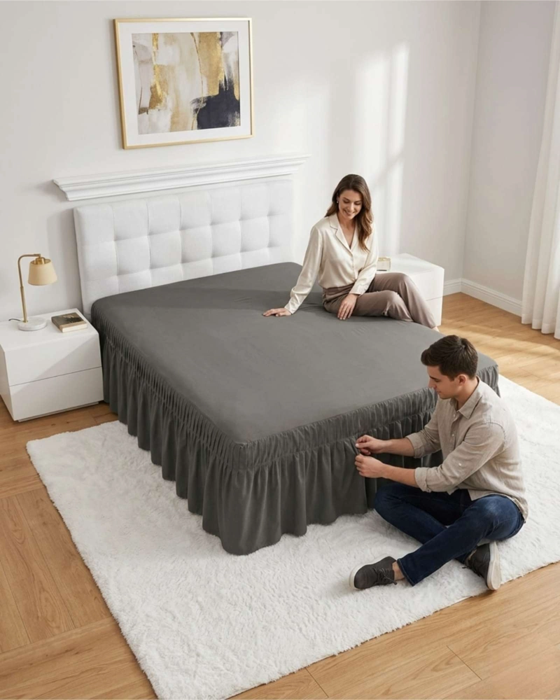 FALDON DE CAMA KING CUBRE BASE CON PLIEGUES - 2