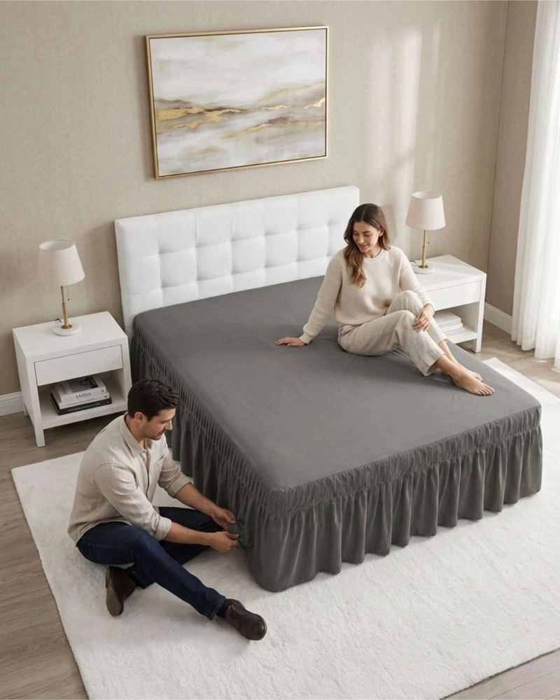 FALDON DE CAMA KING CUBRE BASE CON PLIEGUES - 3