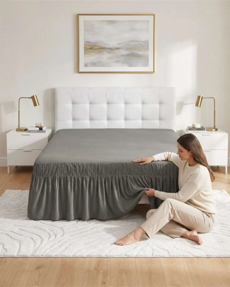 FALDON DE CAMA KING CUBRE BASE CON PLIEGUES - 4