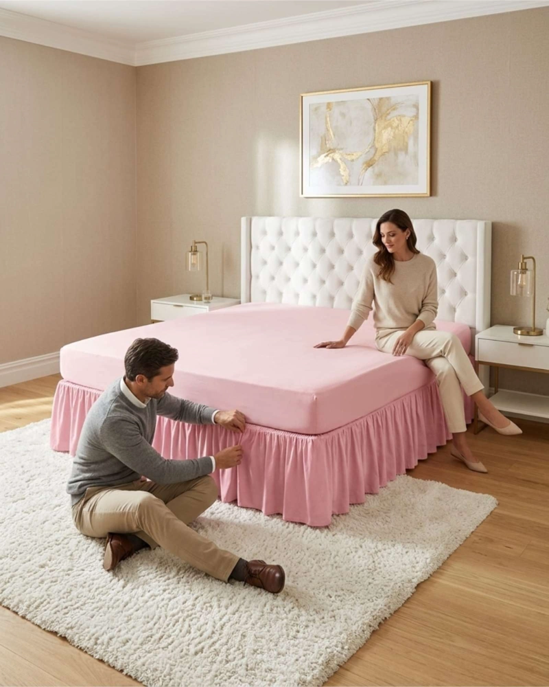 FALDON DE CAMA KING CUBRE BASE CON PLIEGUES - 1