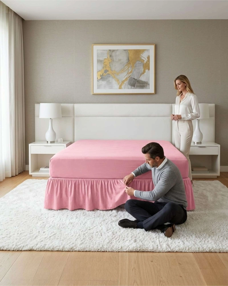 FALDON DE CAMA KING CUBRE BASE CON PLIEGUES - 5
