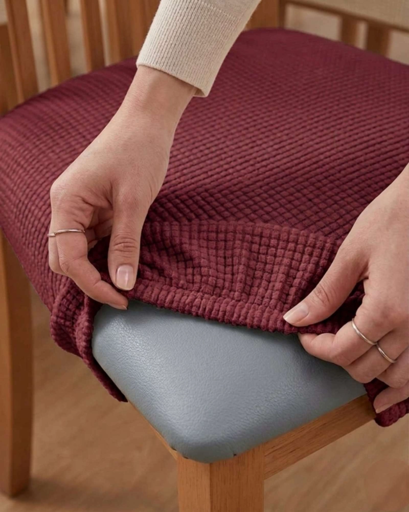FUNDAS DE ASIENTO PARA SILLAS DE ALTA CALIDAD CON TEXTURA NIDO DE ABEJA BURDEO - 6