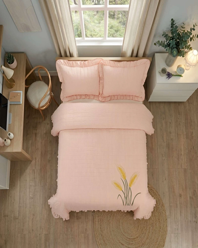 CUBRECAMA BORDADO DE 2 PLAZAS CON FRAGANCIA RELAJANTE - DISEÑO CLASICO - 6