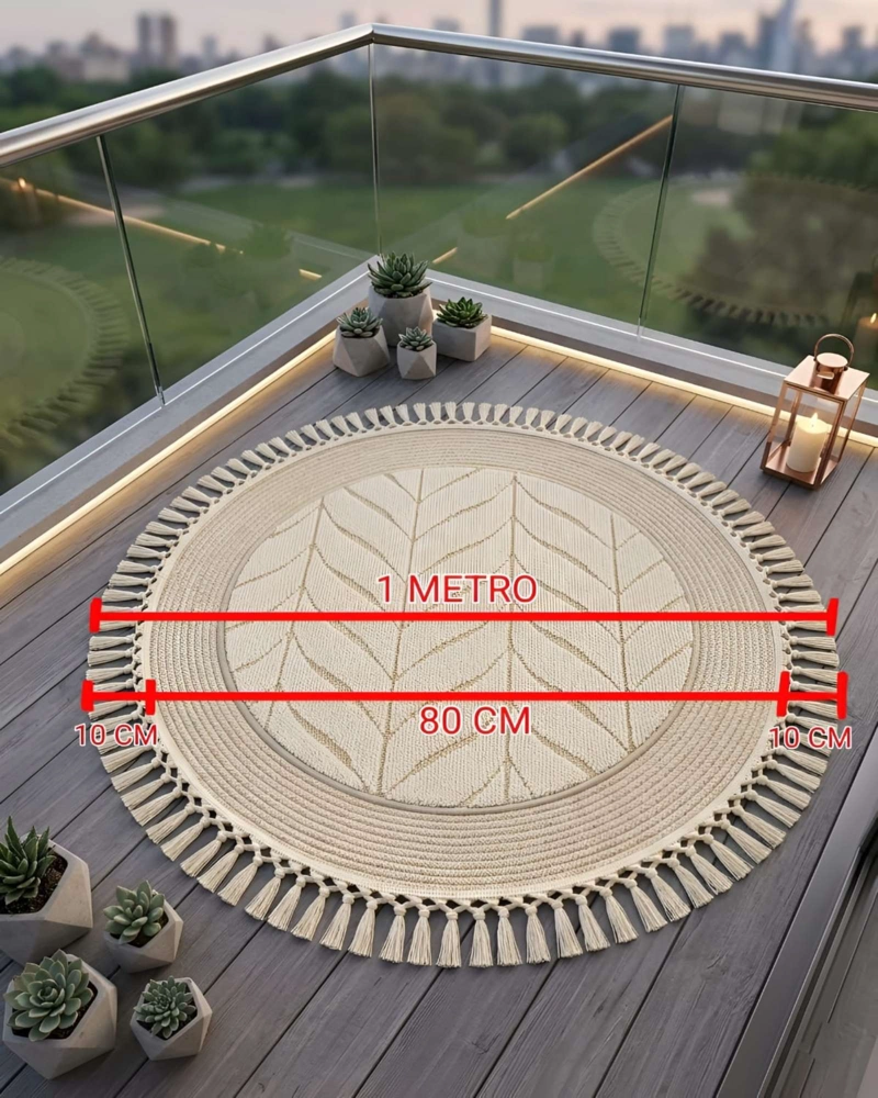 ALFOMBRA REDONDA CON FLECOS 80CM DIAMETRO DISEÑO BOHO - 7