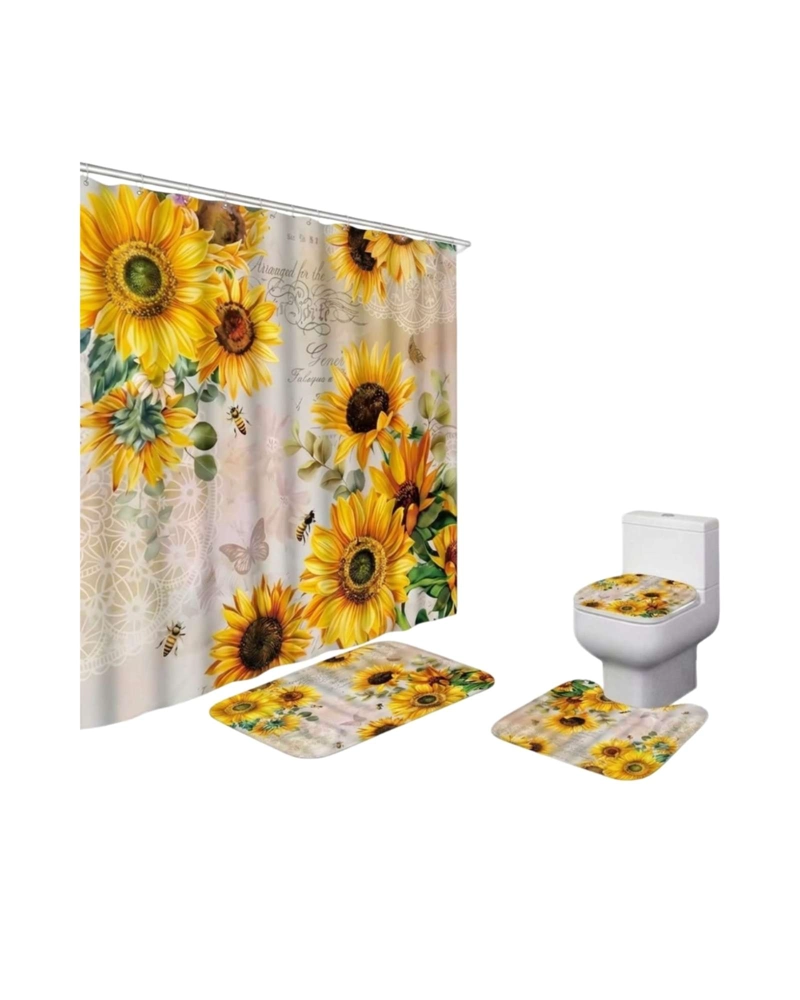 SET DE BAÑO 4 PIEZAS CORTINA IMPERMEABLE, ALFOMBRAS Y FUNDA DE INODORO - 6