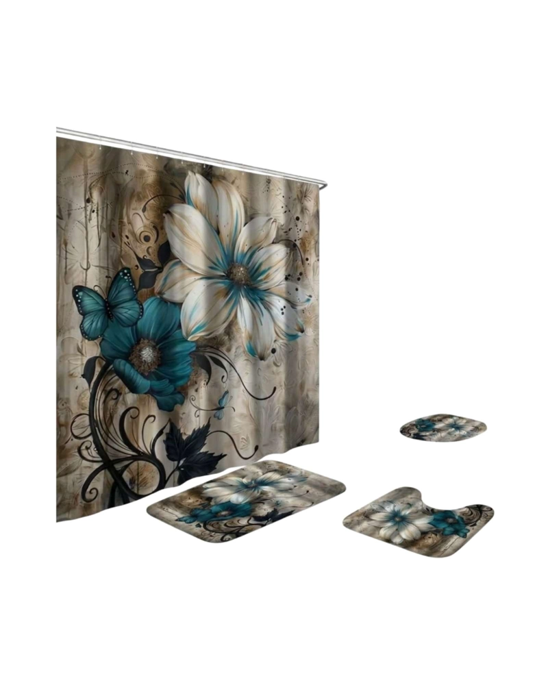 SET DE BAÑO 4 PIEZAS CORTINA IMPERMEABLE, ALFOMBRAS Y FUNDA DE INODORO - 6