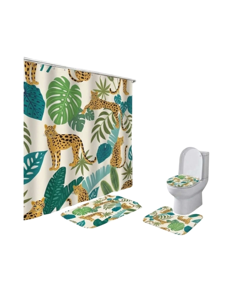 SET DE BAÑO 4 PIEZAS CORTINA IMPERMEABLE, ALFOMBRAS Y FUNDA DE INODORO - 6