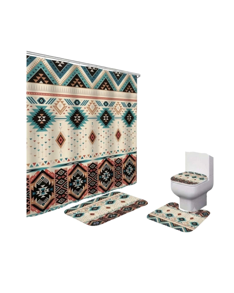 SET DE BAÑO 4 PIEZAS CORTINA IMPERMEABLE, ALFOMBRAS Y FUNDA DE INODORO - 6