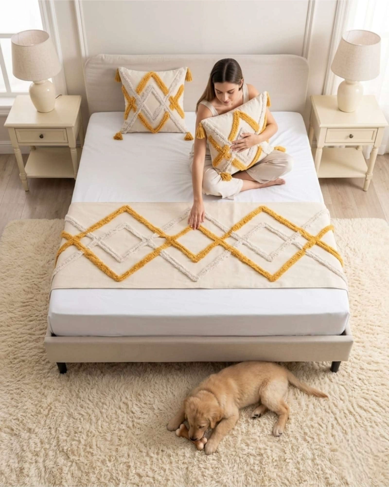 PIECERA DE CAMA BOHO MANTA TEJIDA DECORATIVA - 5