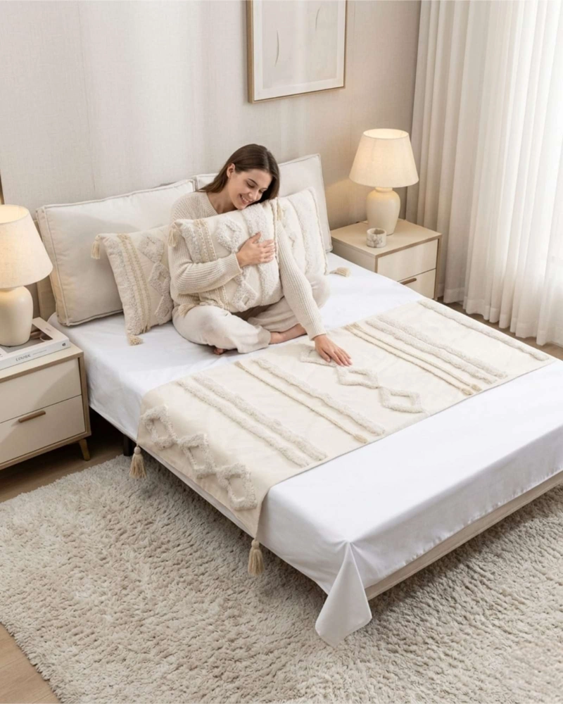 PIECERA DE CAMA BOHO MANTA TEJIDA DECORATIVA - 4