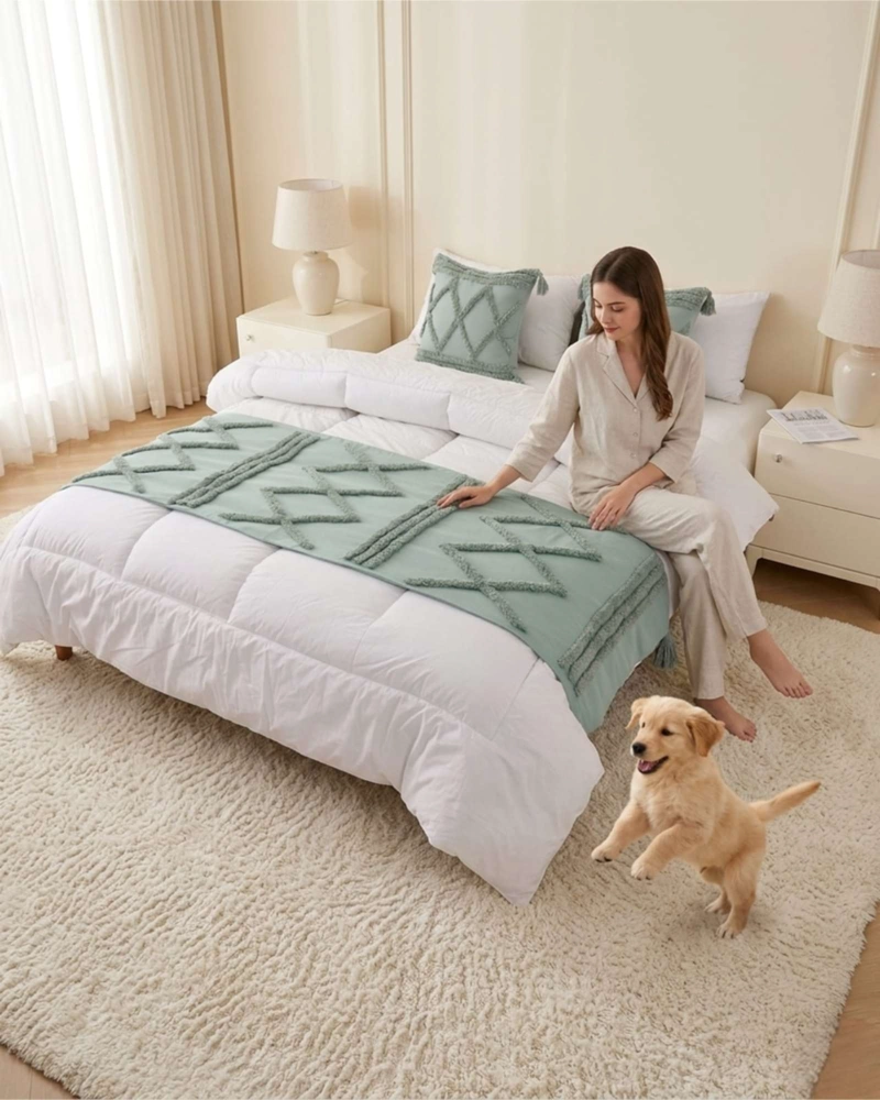 PIECERA DE CAMA BOHO MANTA TEJIDA DECORATIVA - 1