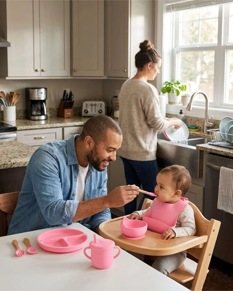 SET DE ALIMENTACION DE SILICONA CON TAPA PARA BEBE  LIBRE BPA 10 PIEZAS - 2