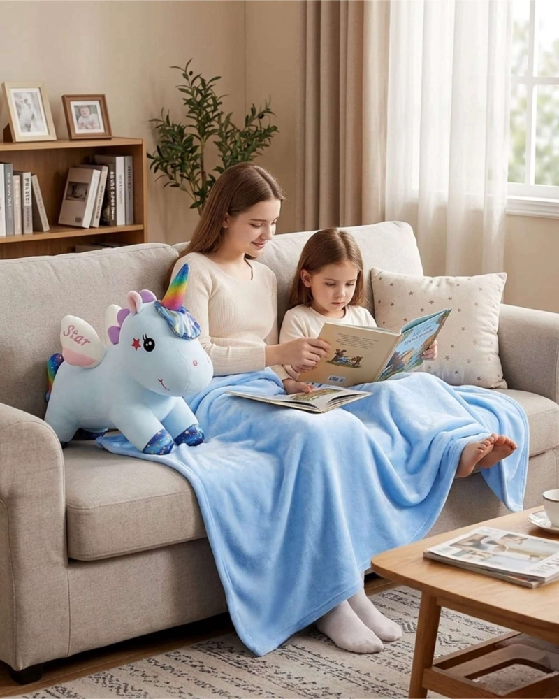UNICORNIO: PELUCHE ALMOHADA COJIN CON MANTA POLAR UNICORNIO 2 EN 1 - 5