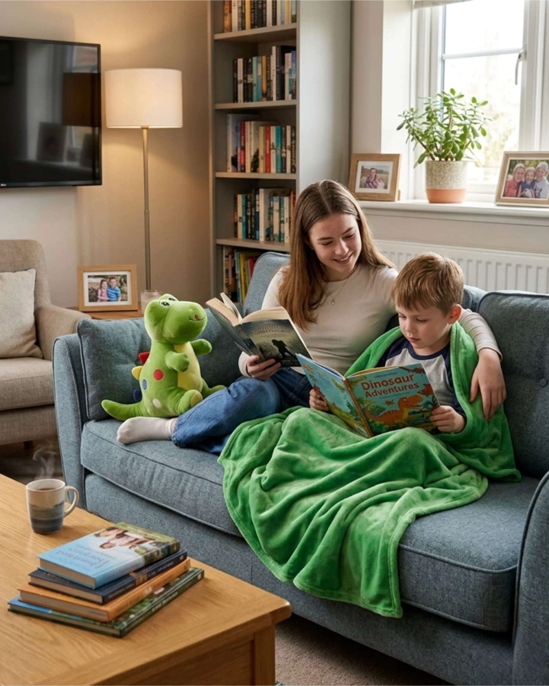 DINOSAURIO: PELUCHE ALMOHADA COJIN CON MANTA POLAR DINOSAURIO 2 EN 1 VERDE - 1