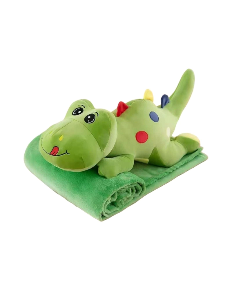 DINOSAURIO: PELUCHE ALMOHADA COJIN CON MANTA POLAR DINOSAURIO 2 EN 1 VERDE - 6
