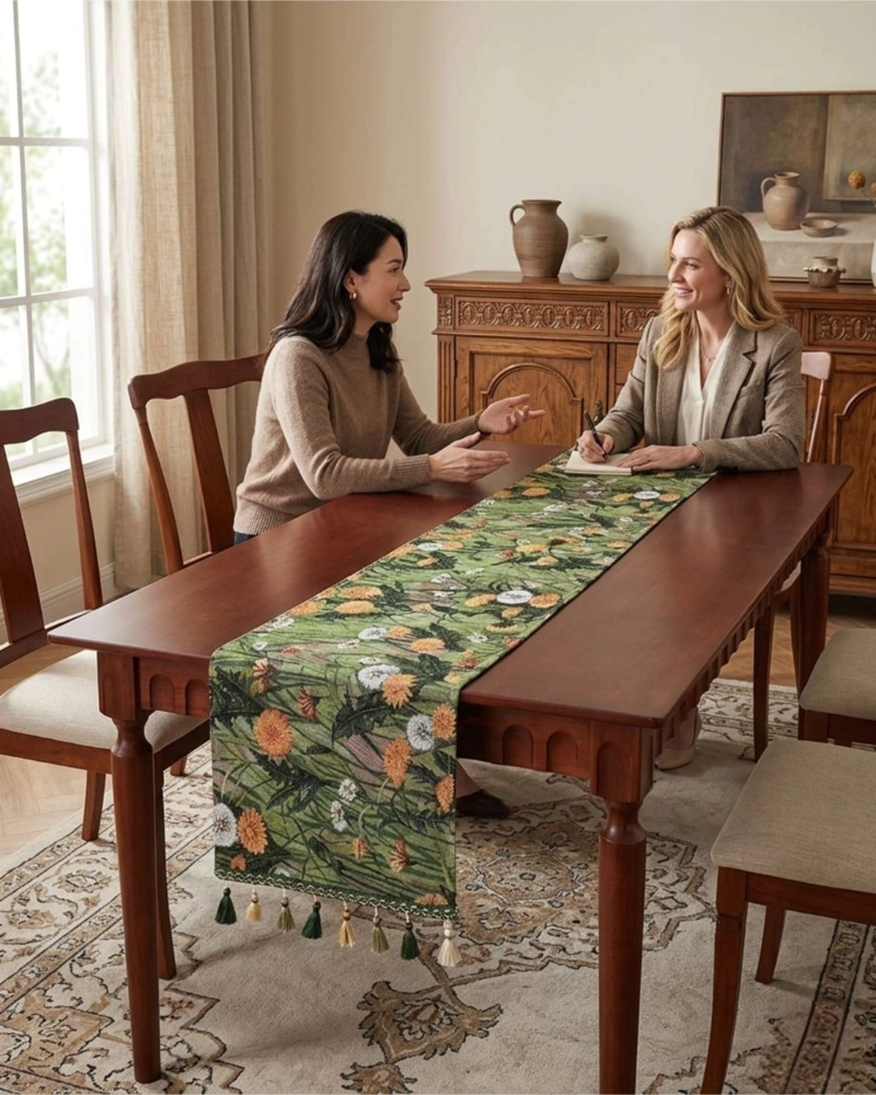 CAMINO DE MESA DECORATIVO DISEÑO FLORES 33X180 CM - 5