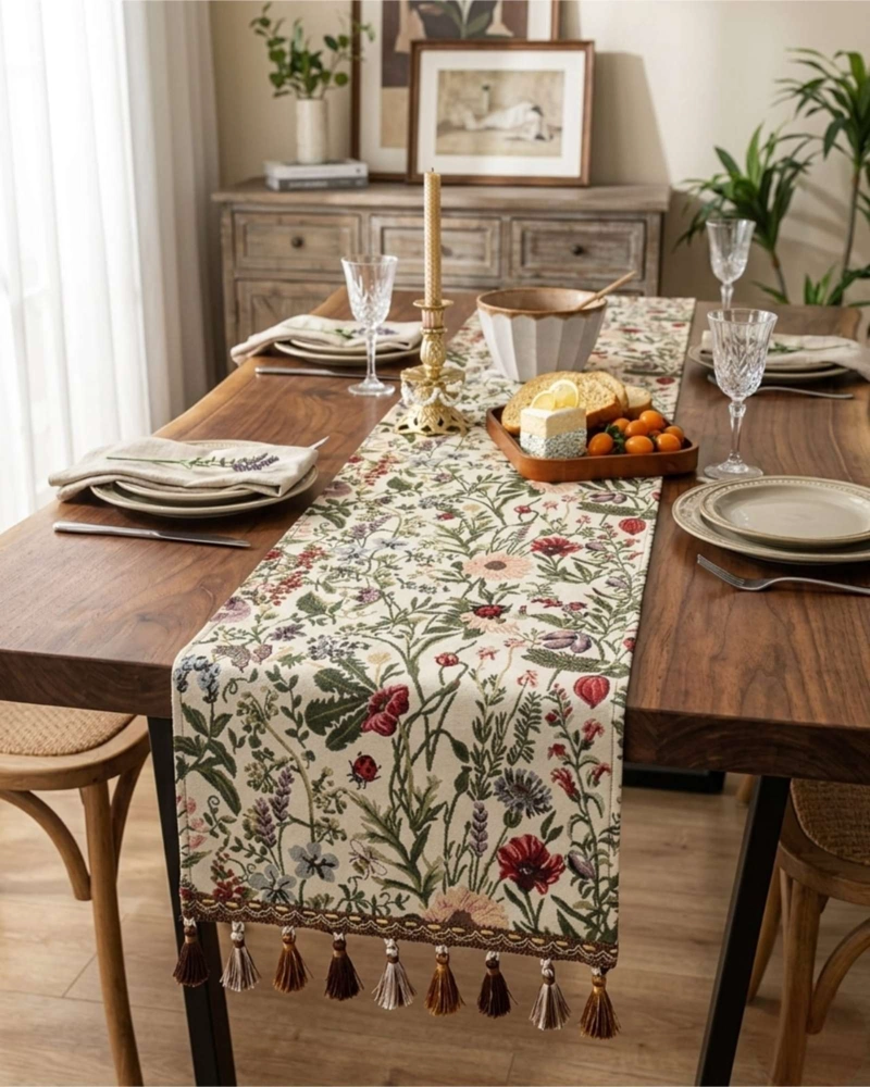 CAMINO DE MESA DECORATIVO DISEÑO FLORES 33X180 CM - 4