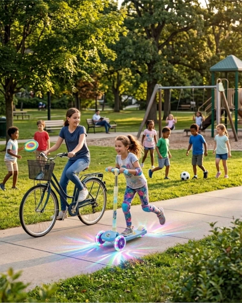 SCOOTER INFANTIL AJUSTABLE DE 3 RUEDAS TONOS AZULES Y DETALLES MORADOS - 3