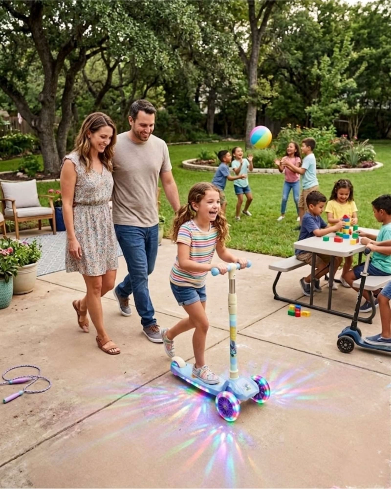 SCOOTER INFANTIL AJUSTABLE DE 3 RUEDAS TONOS AZULES Y DETALLES MORADOS - 5