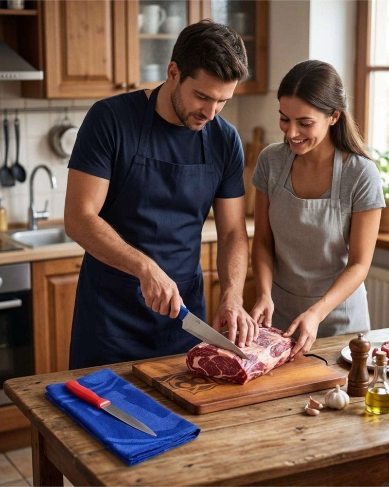 SET DE COCINA ASADOR TABLA DE MADERA Y CUCHILLOS PARA HOMBRE - 1