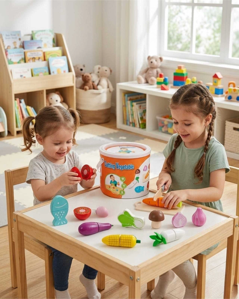 JUEGO DE APRENDIZAJE, FRUTAS Y VERDURAS DE MADERA PARA CORTAR - 3