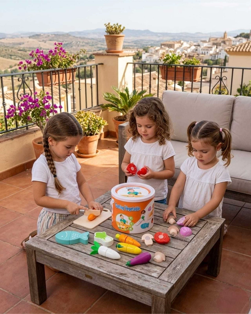 JUEGO DE APRENDIZAJE, FRUTAS Y VERDURAS DE MADERA PARA CORTAR - 4