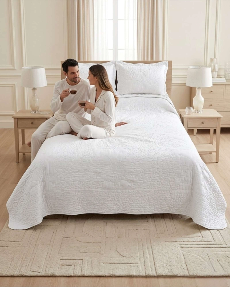 CUBRECAMA QUILT VERANO KING BORDADO FLORAL SET COLCHA DELGADO - 4
