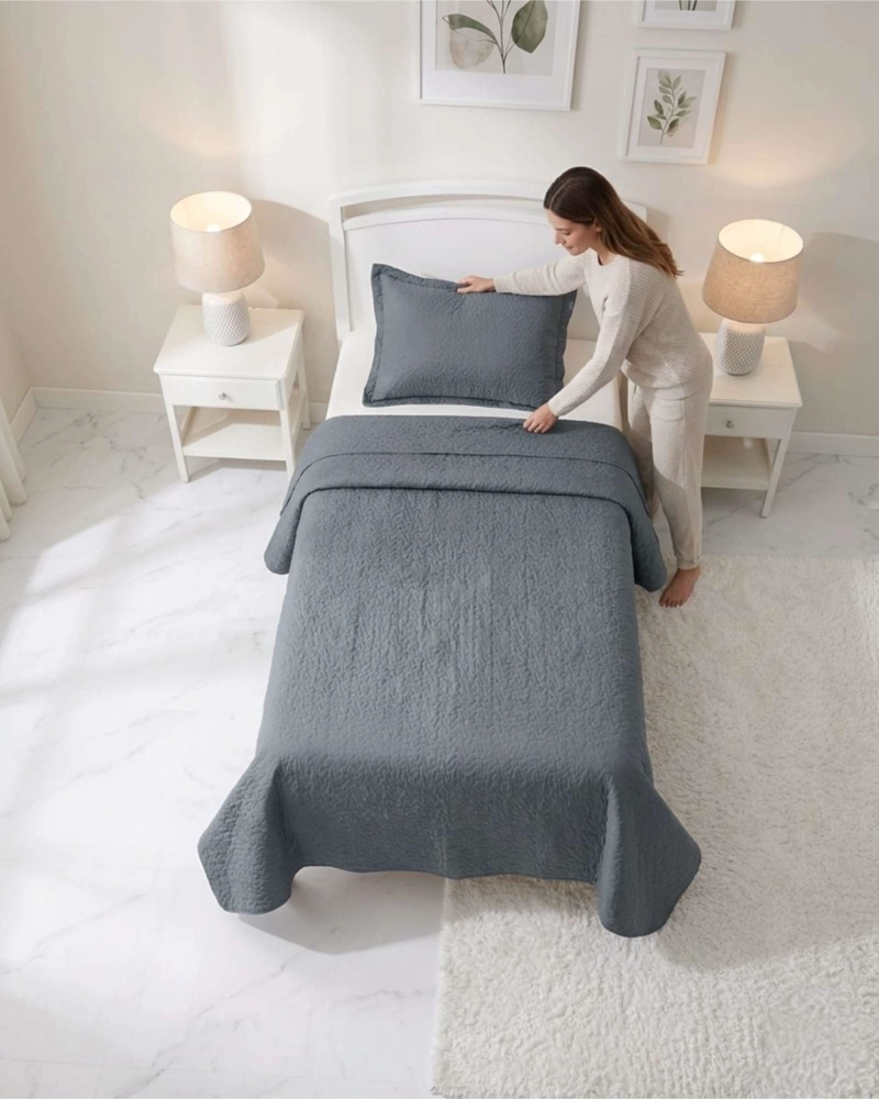 CUBRECAMA QUILT VERANO PLAZA Y MEDIA DELGADO TEXTURIZADO SET CON FUNDAS - 2