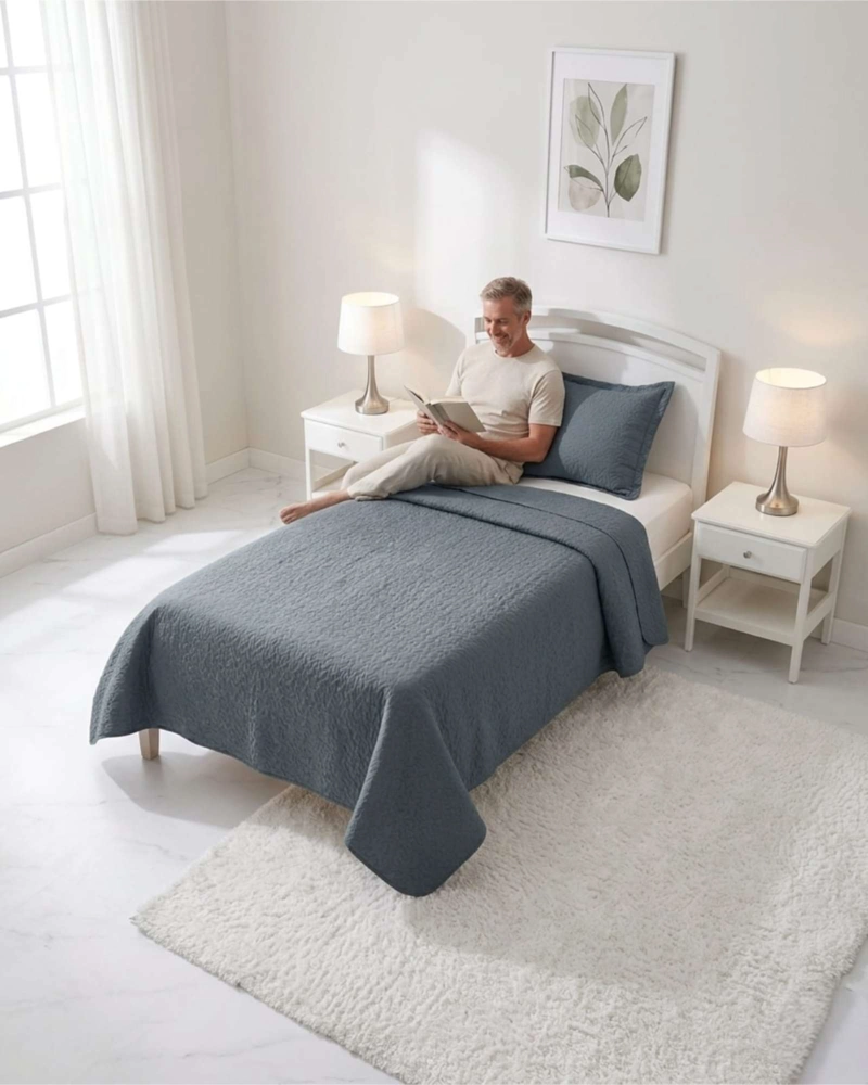 CUBRECAMA QUILT VERANO PLAZA Y MEDIA DELGADO TEXTURIZADO SET CON FUNDAS - 3