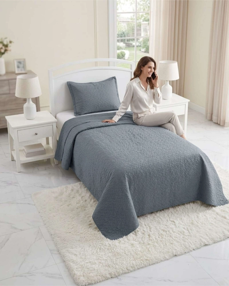 CUBRECAMA QUILT VERANO PLAZA Y MEDIA DELGADO TEXTURIZADO SET CON FUNDAS - 4