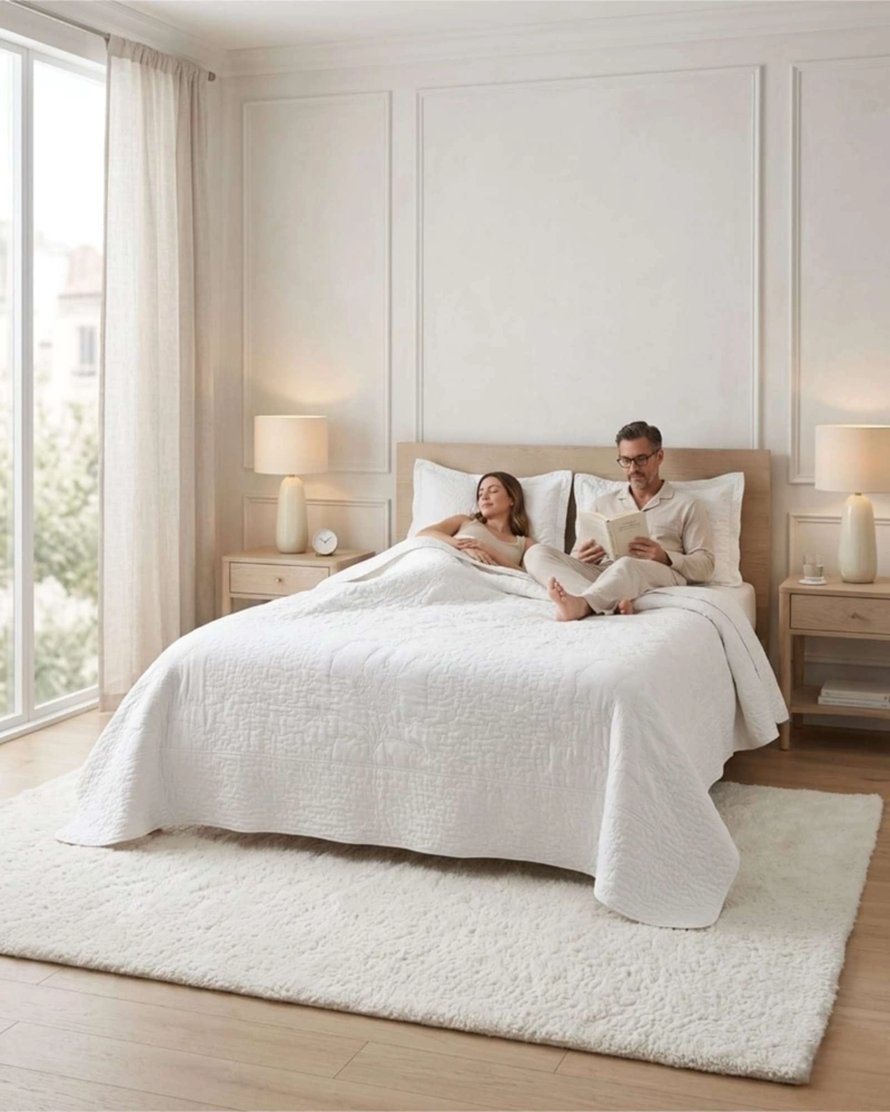 CUBRECAMA QUILT VERANO 2 PLAZAS BORDADO FLORAL SET COLCHA DELGADO - 1